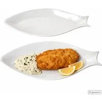 MamboCat Speiseteller 2x Fischteller OSLO weiß Porzellan 31x15cm Fischform Servieren Sushi
