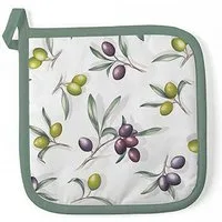 Ambiente Luxury Paper Products Topflappen, Topflappen Baumwolle 20x20cm mit Oliven Motiv Weiß / Grün