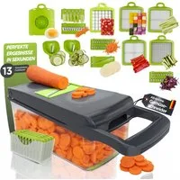 BI International Gemüsehobel Gemüseschneider 13-in-1 mit Behälter & Edelstahlklingen BPA-frei, (Spar Set, 13-St)