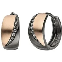 JOBO Paar Creolen, 925 Silber schwarz bicolor mit 12 Zirkonia