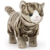 Uni-Toys Kuscheltier Katze mit Stimme (grau-getigert), stehend - 35 cm (Länge) - Plüschtier, zu 100 % recyceltes Füllmaterial