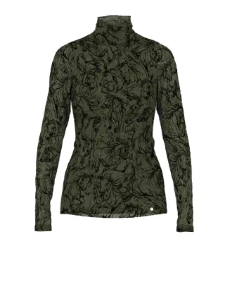 Marc Cain Collections - Shirt mit Samt-Beflockung forest night new - Gr. - 36