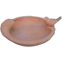 Home4Living Vogeltränke Vogelbad Tränke mit Spatzenfigur terracotta Wasserstelle, Vogeltränge mit Spatzenfigur