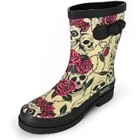 Regenliebe Ghost Gummistiefel Halbschaft Stiefel mit Totenköpfen und roten Rosen