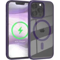 EAZY CASE Handyhülle Transparente Hülle mit MagSafe für iPhone 13 Pro 6,1 Zoll, Hülle mit Kameraschutz, Smart Case kompatibel mit Magsafe, Violett