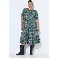 Studio Untold Jerseykleid Maxikleid A-Linie Kachel-Print Volants Halbarm