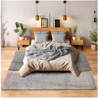 SIMPEX24 Hochflor-Bettumrandung Unicolor - Einfarbig, Höhe 30 mm, (Bett-Set, 3-tlg., Bettvorlage), Schlafzimmer Teppich Bettumrandung Läufer Set 3 teilig