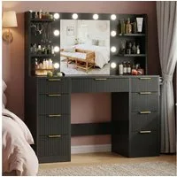 HOMALL Schminktisch Mit dreifarbiger LED-Beleuchtung, mit Spiegel, optional mit Hockern (Maße: 110 x 40 x 137 cm, mit 10 kugelförmigen Lampen, deren Helligkeit und Farbtemperatur einstellbar sind, sowie einer Schublade. Ausgestattet mit 1 USB-Anschlu