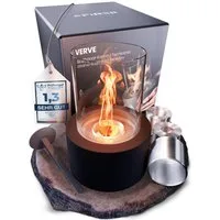 FIRELL Tischfeuer Ethanol Tischkamin Indoor & Outdoor Echtfeuer-Dekokamin (aus massivem Beton, Komplett-Set), Verstellbare Flamme, 3,2 kg Beton, 3h Brenndauer, TÜV Geprüft