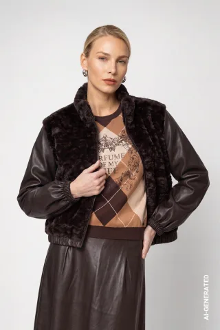 monari - Jacke mit Kunstfell black coffee - Gr. - 38