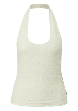 Q/S designed by - Sommerliches Halterneck-Top mit filigranem Lochmuster weiß - Gr. - XXL