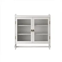 REDOM Hängeschrank Vintage Sideboard aus Massivholz und Glas (63 cm Vintage-Hängeschrank mit Glastüren, Doppeltür-Design, drei Ablagefächer und Handtuchhalter) Gewichtskapazität: 5 kg pro Regal