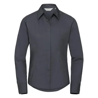 Russell Collection Popelin Bluse / Hemd, Langarm, pflegeleicht, tailliert (Grau)