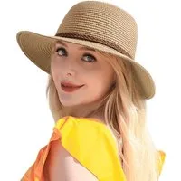 Zaewry Sonnenhut Damen-Strohhut für den Strand, breitkrempiger Sommerhut für Damen faltbarer Damen-Sonnenhut mit UV-Schutz