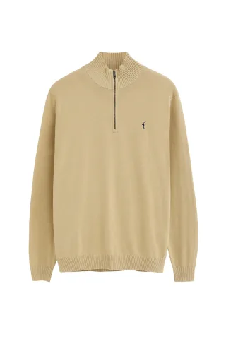 Pullover beige mit Zip-Kragen und Rigby Go Logo