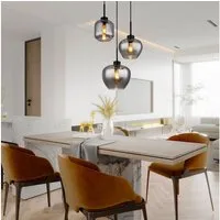GLOBO LIGHTING Pendelleuchte, Leuchtmittel nicht inklusive, Hängeleuchte Esszimmerlampe Rauchglas 3xE27 schwarz Wohnzimmer
