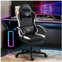 HOMCOM Gaming-Stuhl mit Fußstütze, Rautenförmiges Rückenlehnendesign (Computerstuhl, 1 St), drehbar, höhenverstellbar, Schwarz