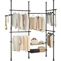 SoBuy Garderobenständer KLS04, Teleskop Kleiderständer, offener Kleiderschrank verstellbar, Garderobenständer mit Kleiderstange, Schuhablage, Schlafzimmer, Flur
