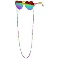 Metamorph Hippie-Kostüm Herzbrille regenbogenfarben, Damit wird Deine Welt kunterbunt: Festivalbrille mit herzförmigen Gl