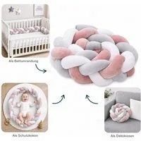 LuMali Nestchenschlange Bettschlange geflochten 210cm Nestchen Bettumrandung Babybett Zopf, Stillkissen Seitenschläfer Velour weich hypoallergen Pastellfarben