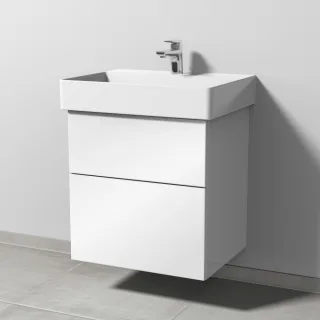 Sanipa 3way Waschtischunterbau zu Duravit Dura Square Waschtisch mit 2 Auszügen, Weiß-Glanz SF42678