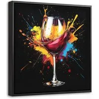 OneMillionCanvasses® Leinwandbild mit Rahmen - Wein - Glas - Graffiti - Getränk - Rot - Farbe, Fotodruck (1 St), Leinwand Bilder Klein, Wand Dekoration Aesthetic 20x20cm