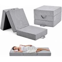 Klappmatratze 3-teilig H3 Faltmatratze Gästematratze Gel Memory Foamkern, Tragegriff, emerspring, 15 cm hoch, Ideal als Gästebett, Bodenmatratze und Campingmatratze