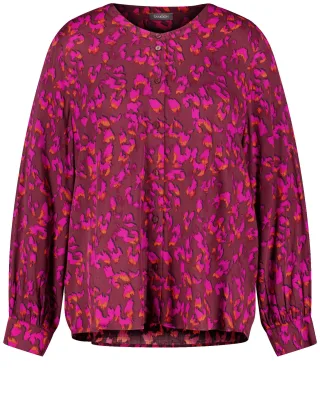 SAMOON - Langarmbluse mit Allover-Print bordeaux gemustert - Gr. - 50