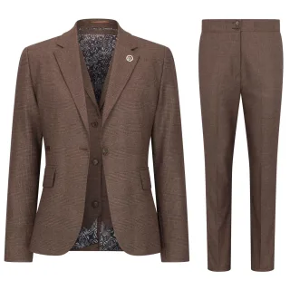 Brauner dreiteiliger Tailored Fit Anzug mit Prince of Wales-Karomuster für Damen