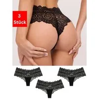 Elegant Love Tangaslip Sexy Damen Dessous, Slip, Panties, Unterwäsche in Spitzenoptik (Packung, 3-St., 3er-Pack) Tanga / V-String mit Schleife – feminines Lingerie-Höschen aus Spitze