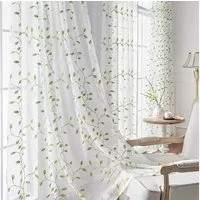 BTTO V&G Gardine Voile Gardine Blättern Stickerei Vorhang 2 Stück, Transparent Volants, Leinen Vorhang Gaze Wohndeko