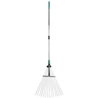 BURI Gartenrechen Laubharke mit Metall Teleskopstiel Laubbesen Rechen Laubrechen Harke