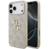 Guess Handyhülle iPhone 17 Pro Max Kunstleder rosa Big Logo Metall goldfarben 6,9 Zoll, Kantenschutz