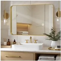 LUNAMIRROR Wandspiegel mit abgerundeten Ecken, Aluminiumrahmen, HD-Spiegelglas (1-St), senkrecht & waagerecht montierbar, schwarz/golden/silber