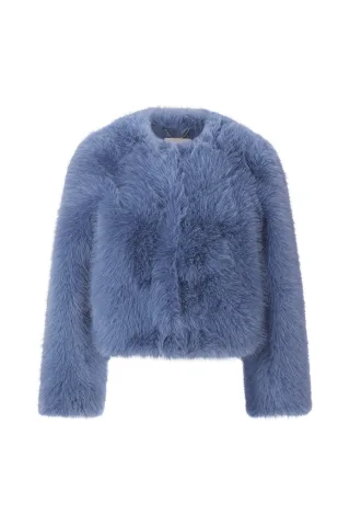 Rich & Royal - Cropped Long Hair Faux Fur Jacket frosty blue - Gr. - 38