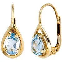 JOBO Paar Ohrhänger, Tropfen 333 Gold mit Blautopas
