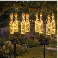 Haushalt International LED Dekolicht, LED-Leuchtmittel fest verbaut, Warmweiß, Außenlampe LED Solarleuchte Lichterkette Glas Flasche 8-flammig Deko