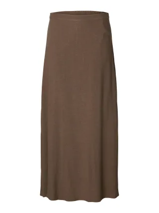 selected women - SLFVIVA HW ANKLE LINEN BLEND SKIRT NOOS chocolate chip - Gr. - 38