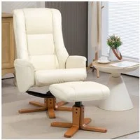 HOMCOM Polsterstuhl Relaxsessel mit Hocker, Fernsehsessel mit Liegefunktion (Liegestuhl, 2 St), für Wohnzimmer, Schlafzimmer, Cremeweiß