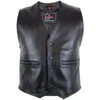 MDM Lederweste Klassische Herren Lederweste aus echtem Rinds Leder (Druckknopf) Glattes Leder