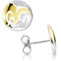 Materia Paar Ohrstecker Gold rund Ornament bicolor SO-388, aus Sterlingsilber vergoldet mit Zirkonia
