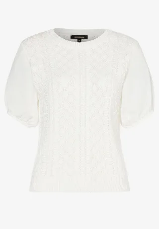 MORE & MORE - Ajour Pullover mit Puffärmeln beige - Gr. - 38