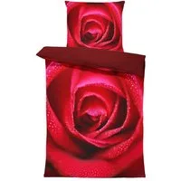 One Home Bettwäsche Rose amour, Mikrofaser, 4 teilig, rote Rosen und bordeaux Wendeseite