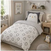 Familando Kinderbettwäsche Sweet Penguin 135x200 80x80 cm Bettwäsche Pinguin mit Flügel, Renforcé, 2 teilig, mit liebevollem Motiv & süßen Details für Mädchen und Jungen
