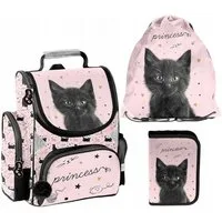 PASO Schulrucksack (Schulset, 3-tlg), Katze, 3-tlg. Set, Rosa