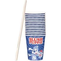Fizz creations Einwegbecher SLUSH PUPPiE Pappbecher Slush-Becher und Strohhalme im Set