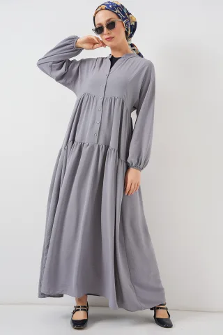 V-Ausschnitt Knopfverschluss Lässiges Maxi-Kleid
