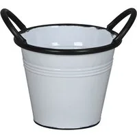 finehomegarden Blumentopf Pflanztopf Weiß-Schwarz mit Griffen Metall Blumentopf Ø16cm H13cm (1 St), Ø18cm H15cm Moderner Übertopf für Innen & Außen Deko 2Größen wählbar