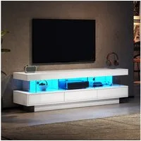 OKWISH Lowboard TV-Schrank mit LED und Schuladen, freistehend (TV-Schrank hochglanz, TV-Board, Fernsehtisch, 1 St., für 70-Zoll-Fernseher), mit Glasablage,160*38*50.5cm