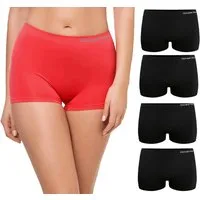 Rungassi Boxershorts 4x Deluxe Damen Boxershort Slips Panty Hot Pants Hipster 3007 Schwarz (Set bestehend aus 4 Boxer-Shorts)
